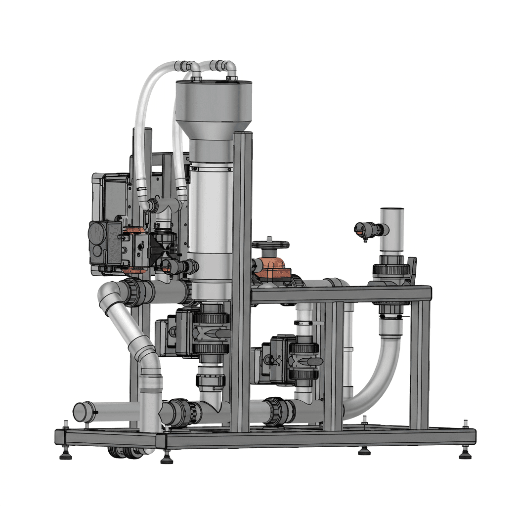 Water-based feed transport showing pellets moving gently inside a pipe