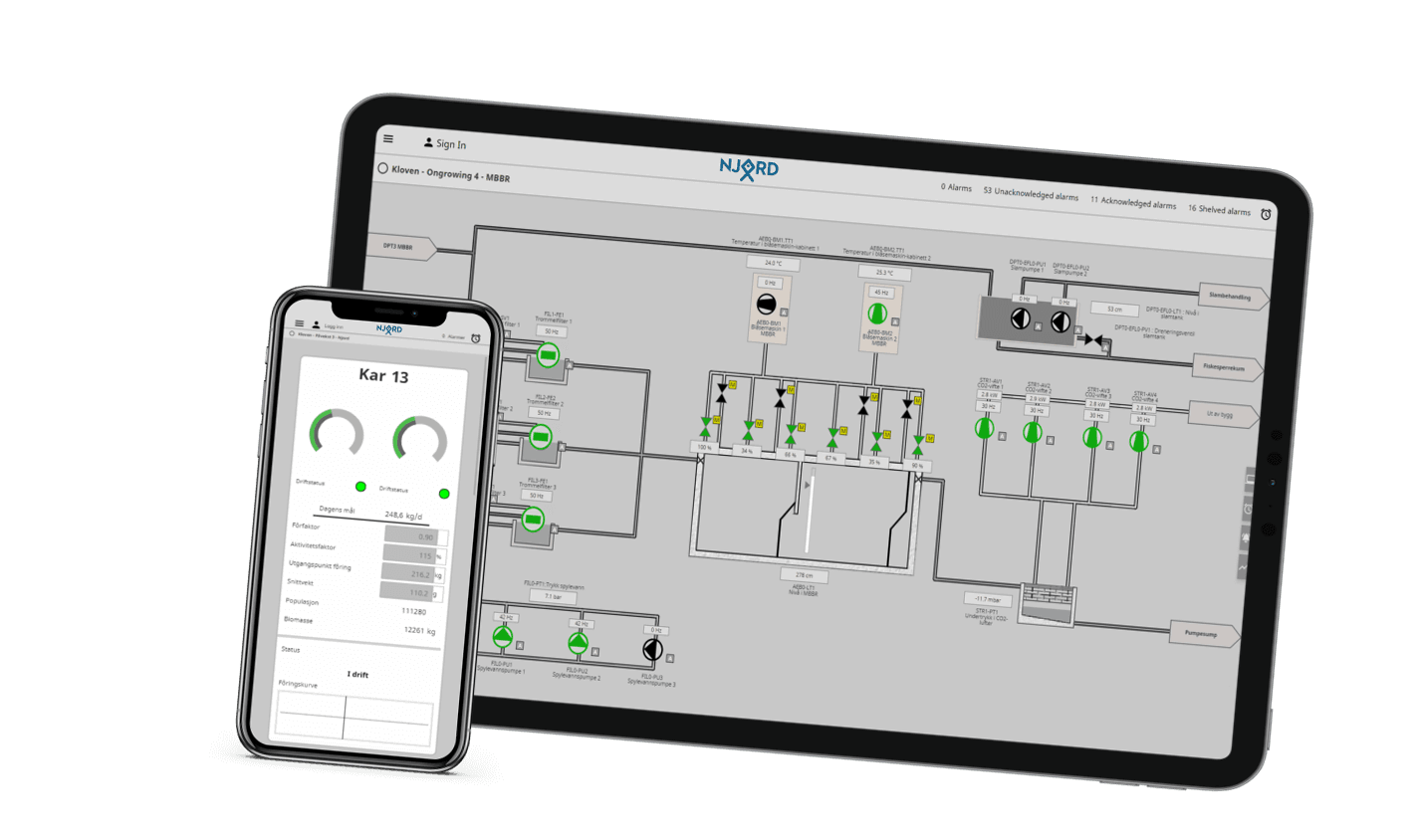 NJORD control system on tablet and phone
